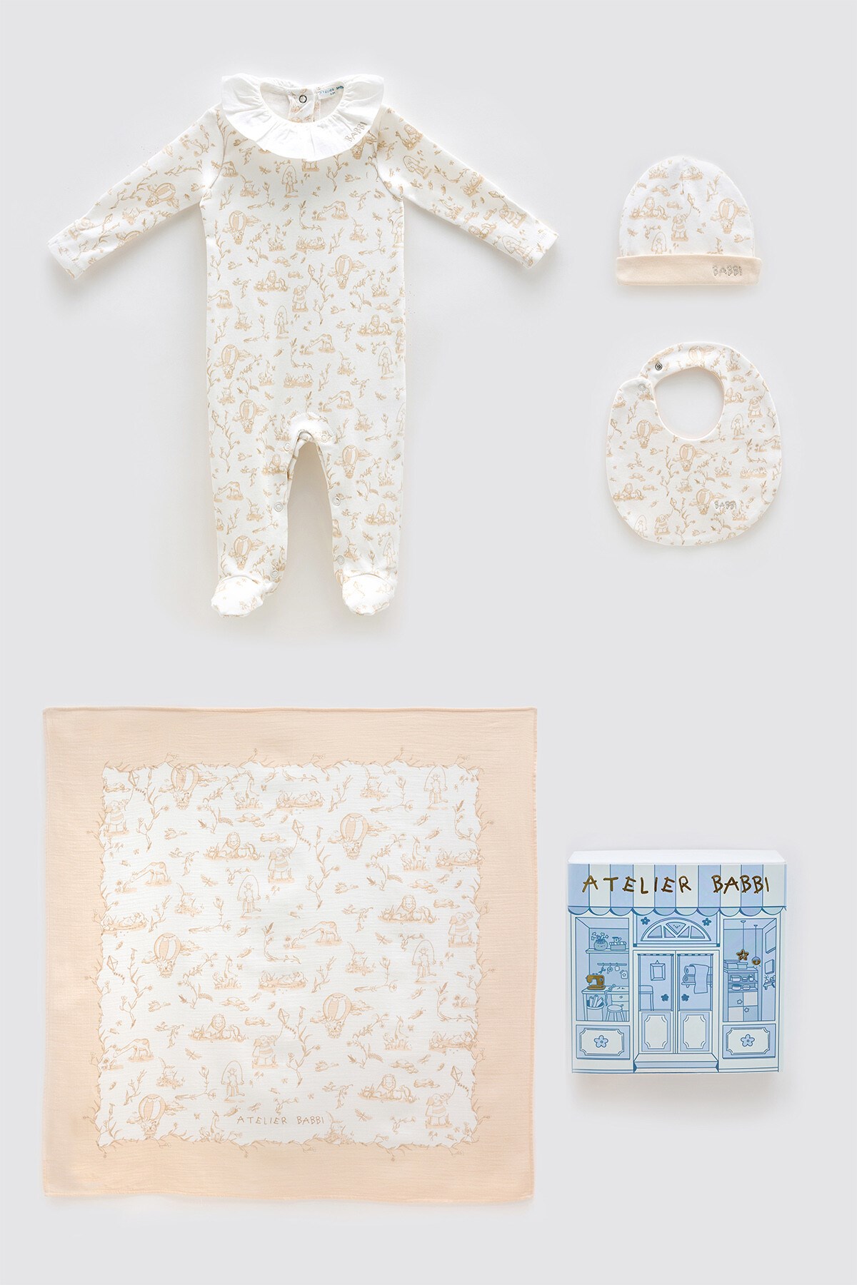 4'Lü Yenidoğan Seti - Toile De Jouy / Bej