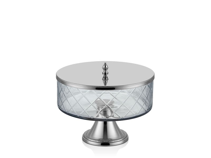 AYAKLI VE KAPAKLI BUYUK NICKEL KAVANOZ 26,5X26,5X22,5 CM