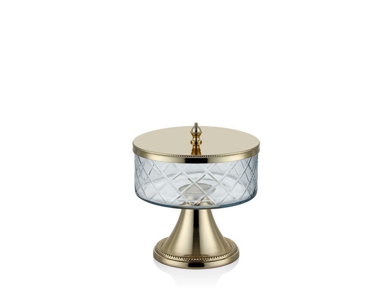 DC AYAKLI VE KAPAKLI BUYUK KAVANOZ GOLD 26,5X26,5X22,5 CM