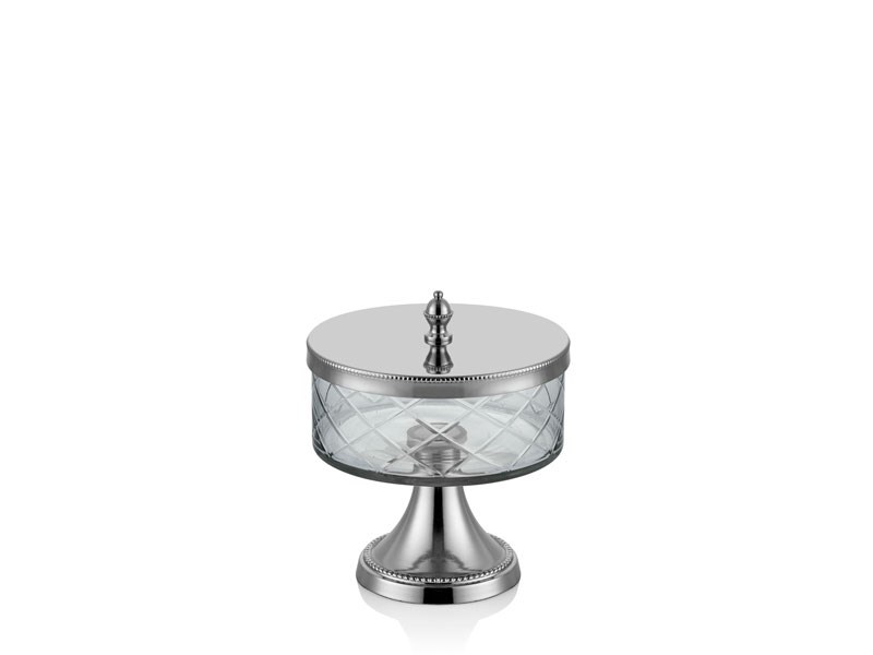 DC AYAKLI VE KAPAKLI KUCUK KAVANOZ NICKEL 15,5X15,5X18 CM