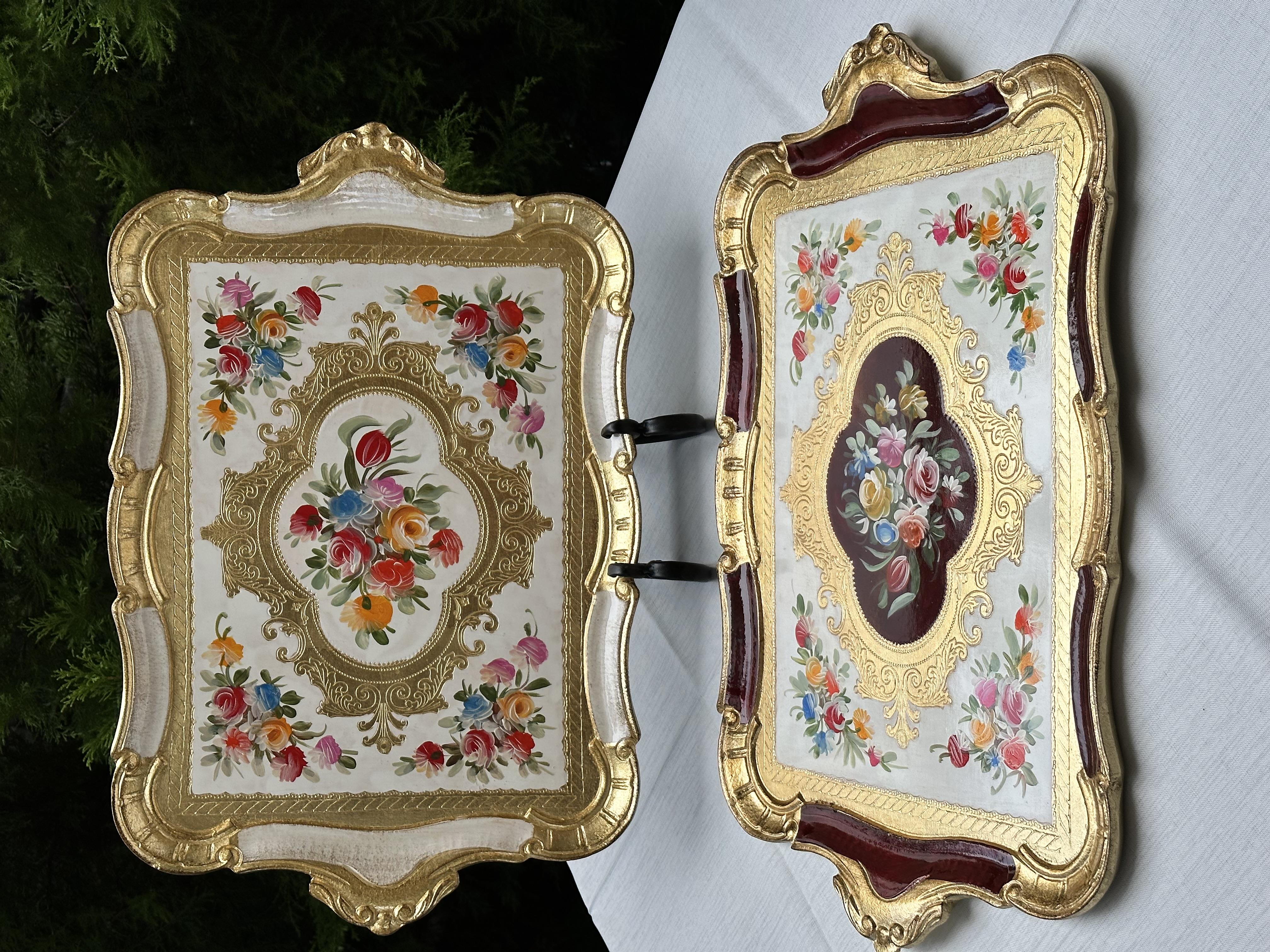Dikdörtgen El Boyaması Pıtırcık 54x36 cm İtalyan Gül Ağacı Tepsi