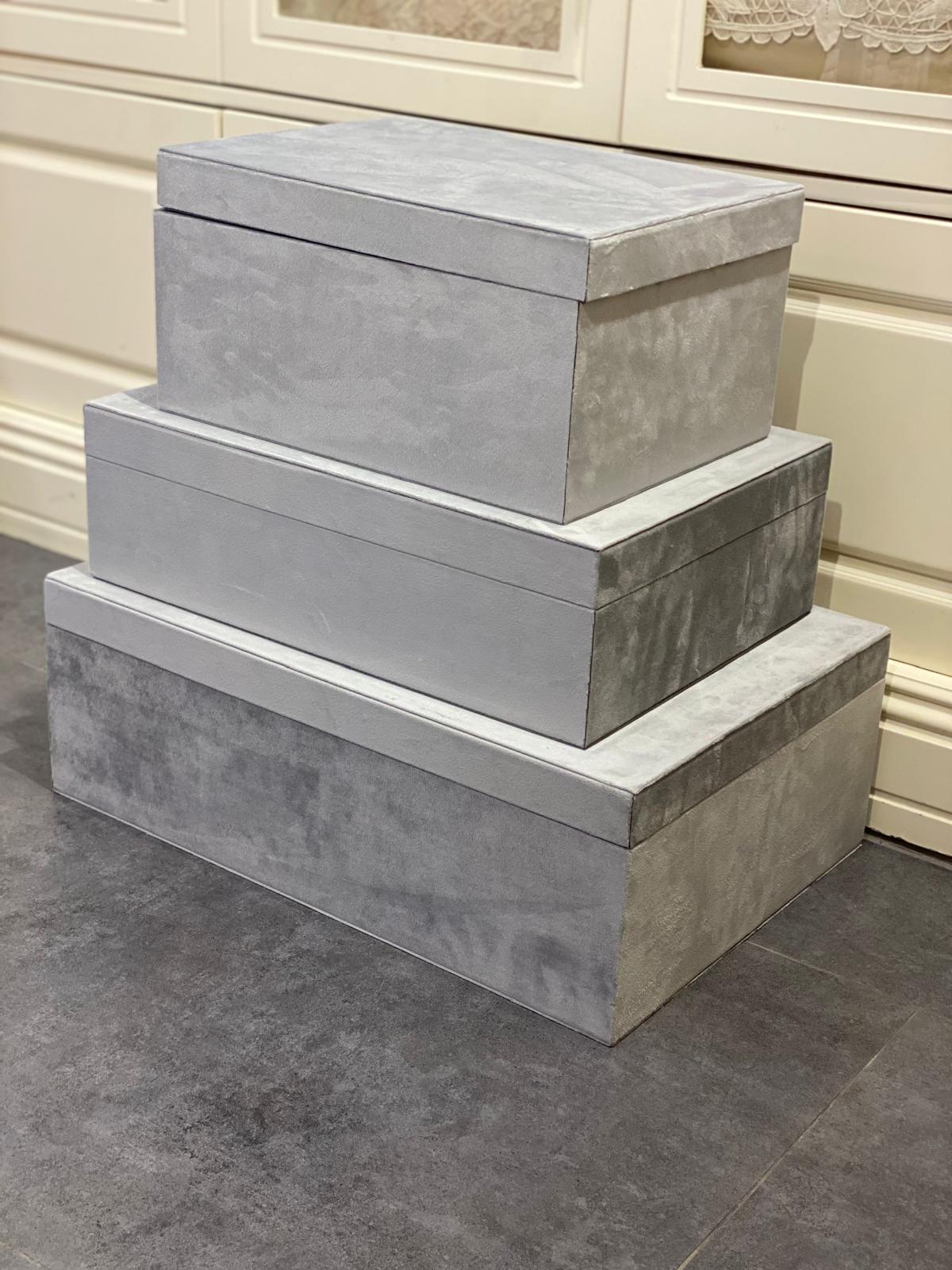 Gri Kadife Çeyizlik Sandık Kutu