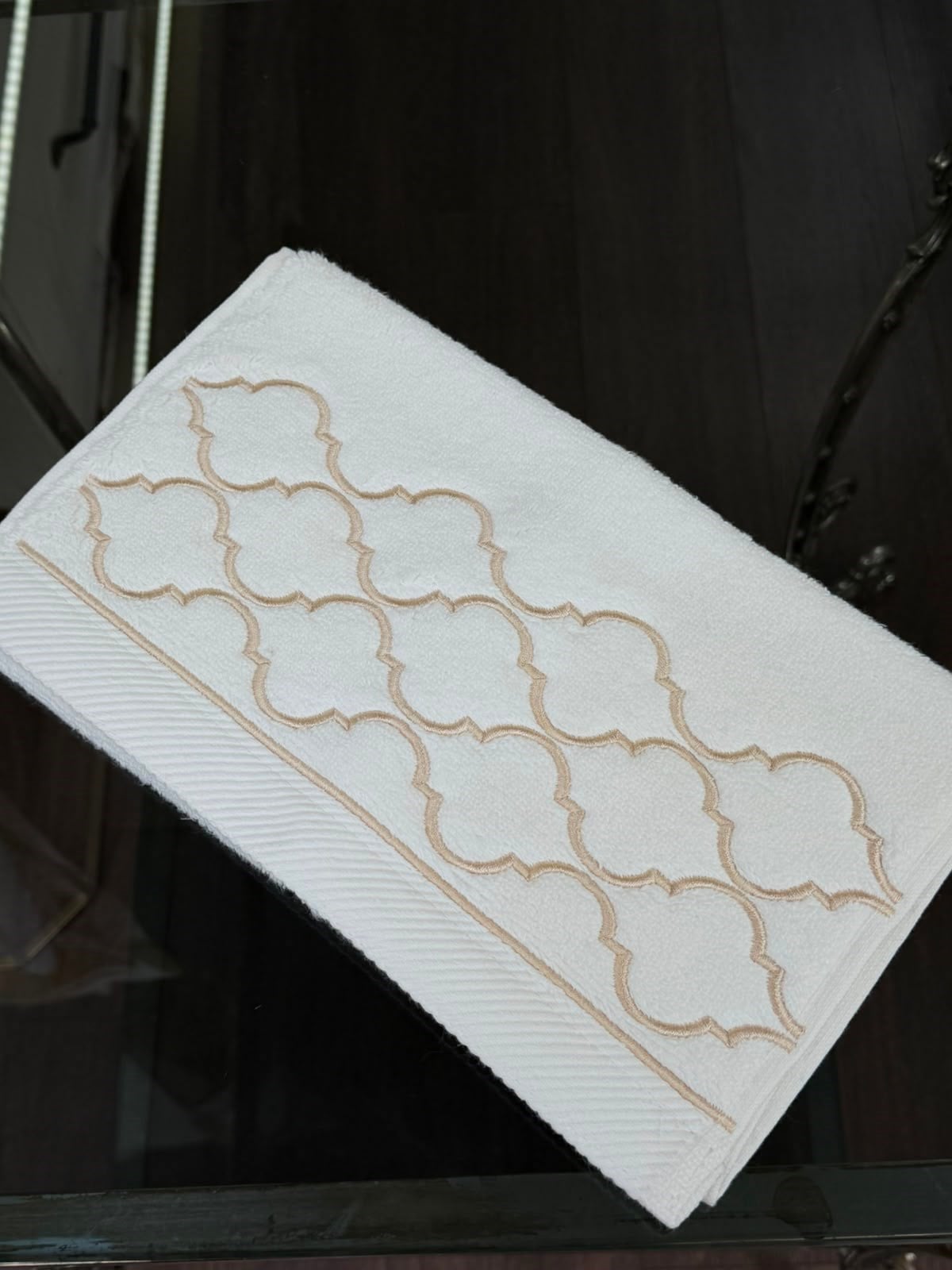 Krem Karamel Fas Kapısı Nakış 30x50 cm El Havlu