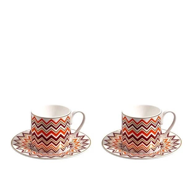 MISSONI ICONIC - TURUNCU-BORDO, 2 KISILIK TURK KAHVESI FINCAN VE TABAGI SETI, 0,12 L, 4 PARCA