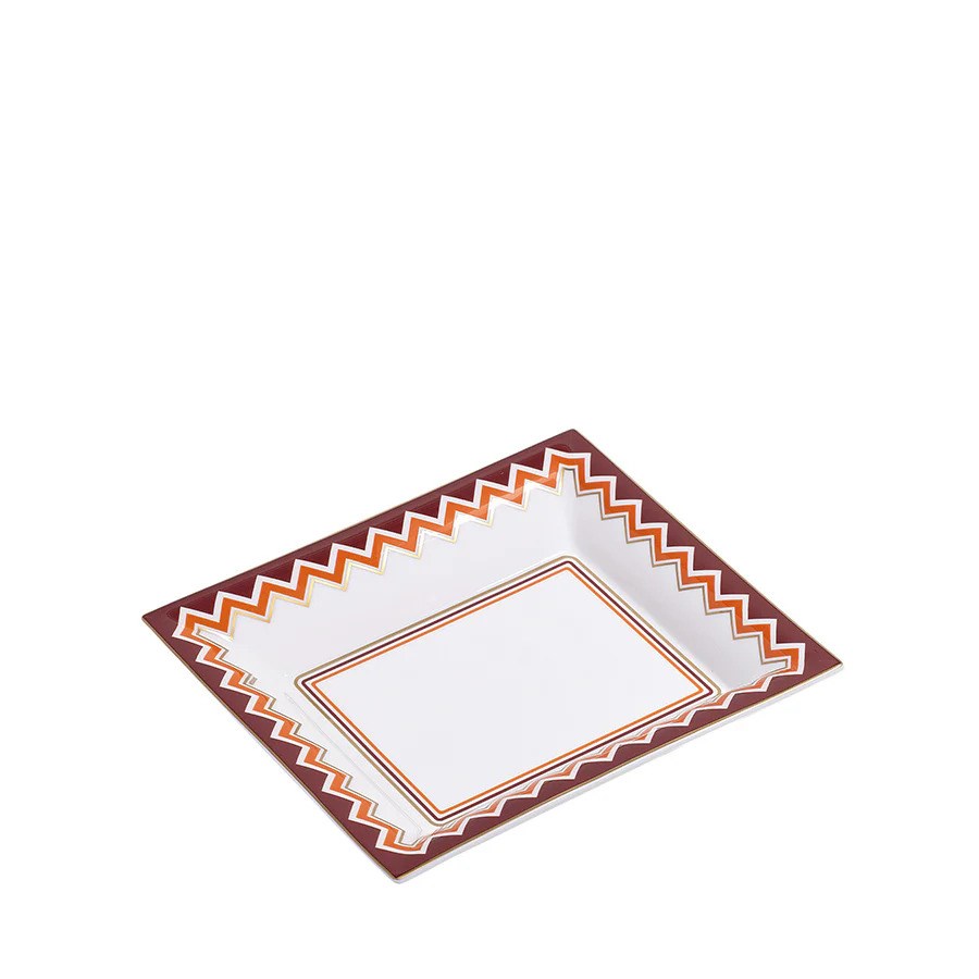 MISSONI ICONIC- TURUNCU BORDO DİKTÖRTGEN DEKORATİF TABAK 22X16 CM