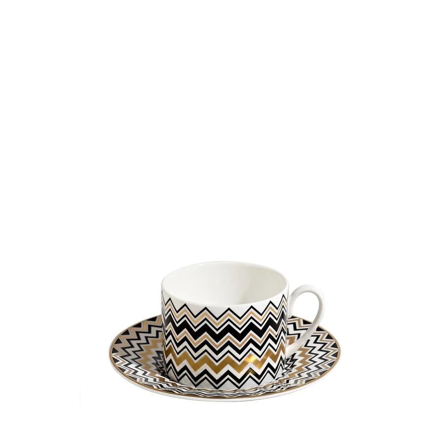 MISSONI ZIG ZAG GOLD - SIYAH-GOLD, 2 KISILIK KAHVE/CAY FINCAN VE TABAGI SETI, 0,20 L, 4 PARCA