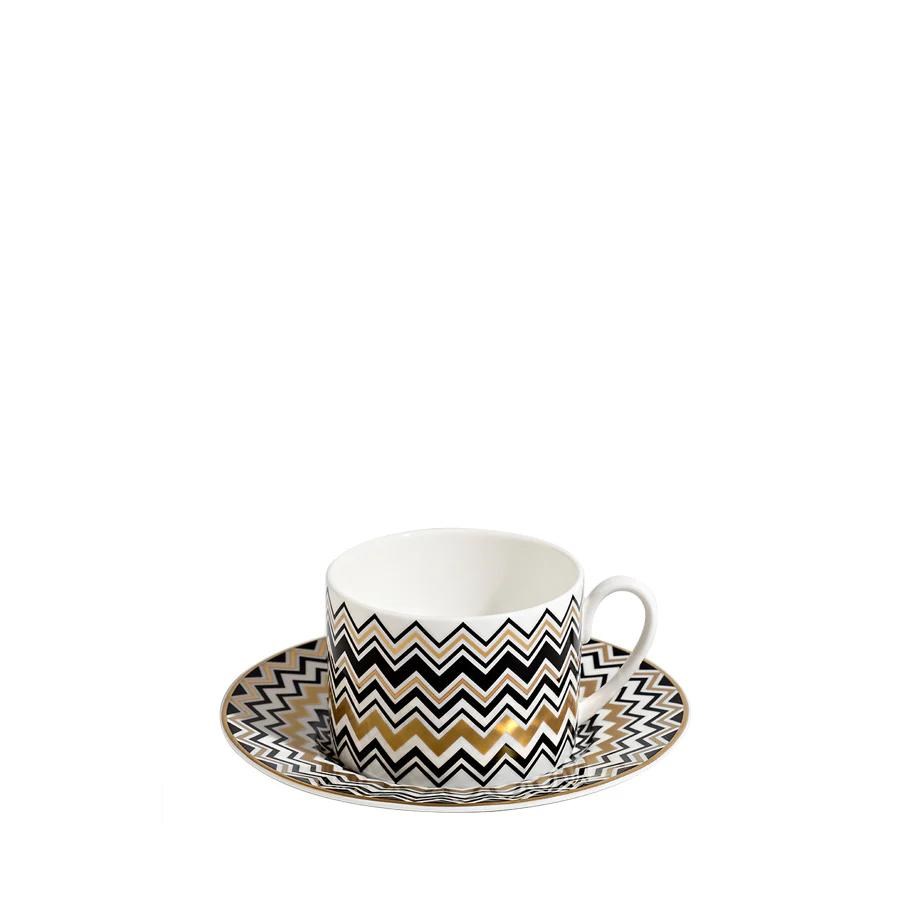 MISSONI ZIG ZAG GOLD - SIYAH-GOLD, 2 KISILIK KAHVE/CAY FINCAN VE TABAGI SETI, 0,20 L, 4 PARCA
