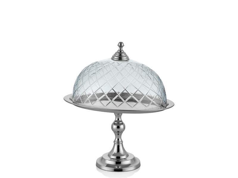OVAL AYAKLI CAM KAPAKLI NICKEL KEK STANDI 30,5X24,5X38 CM