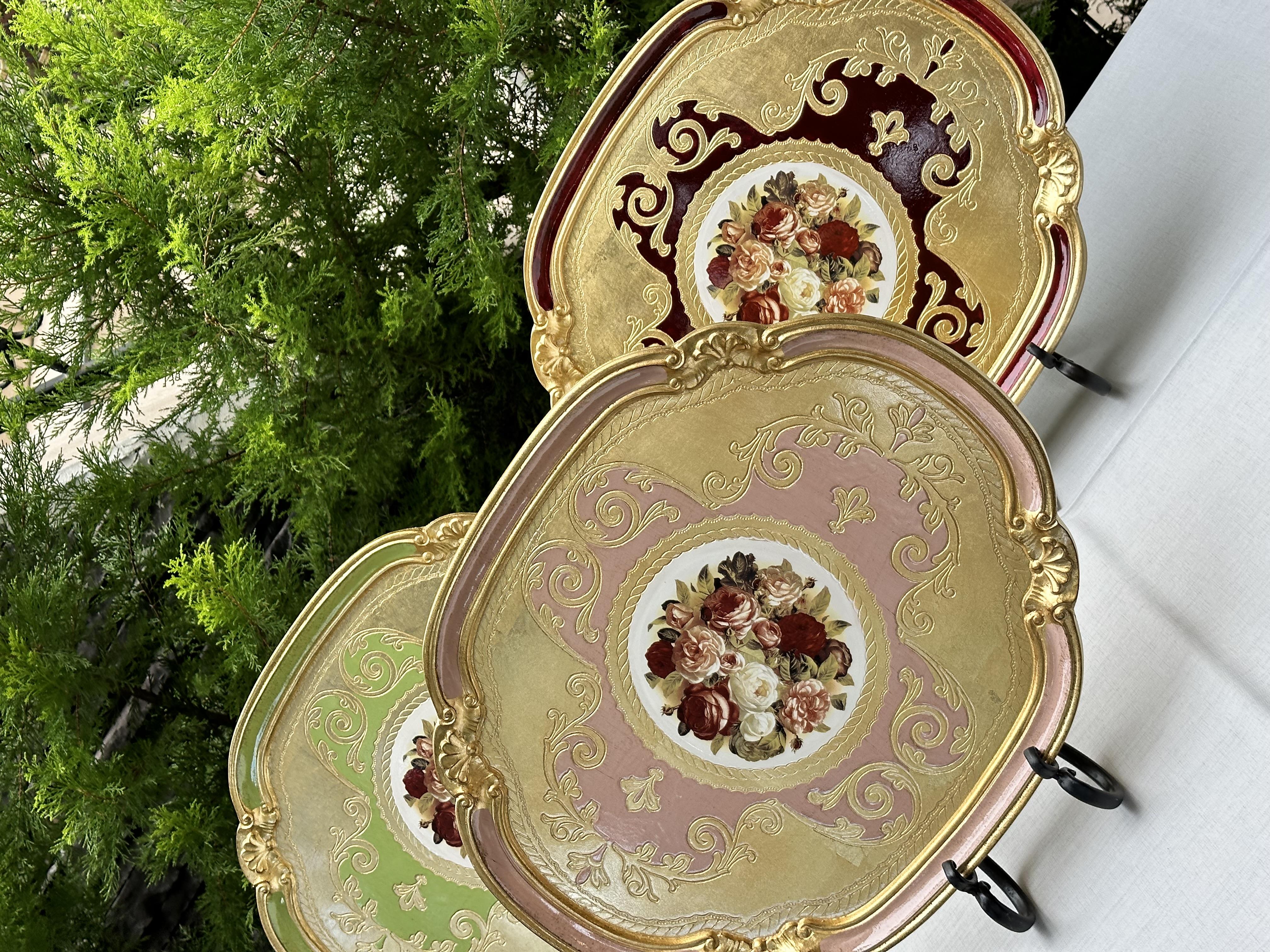 Oval El Boyaması Gül Buketi 51x41 cm İtalyan Gül Ağacı Tepsi