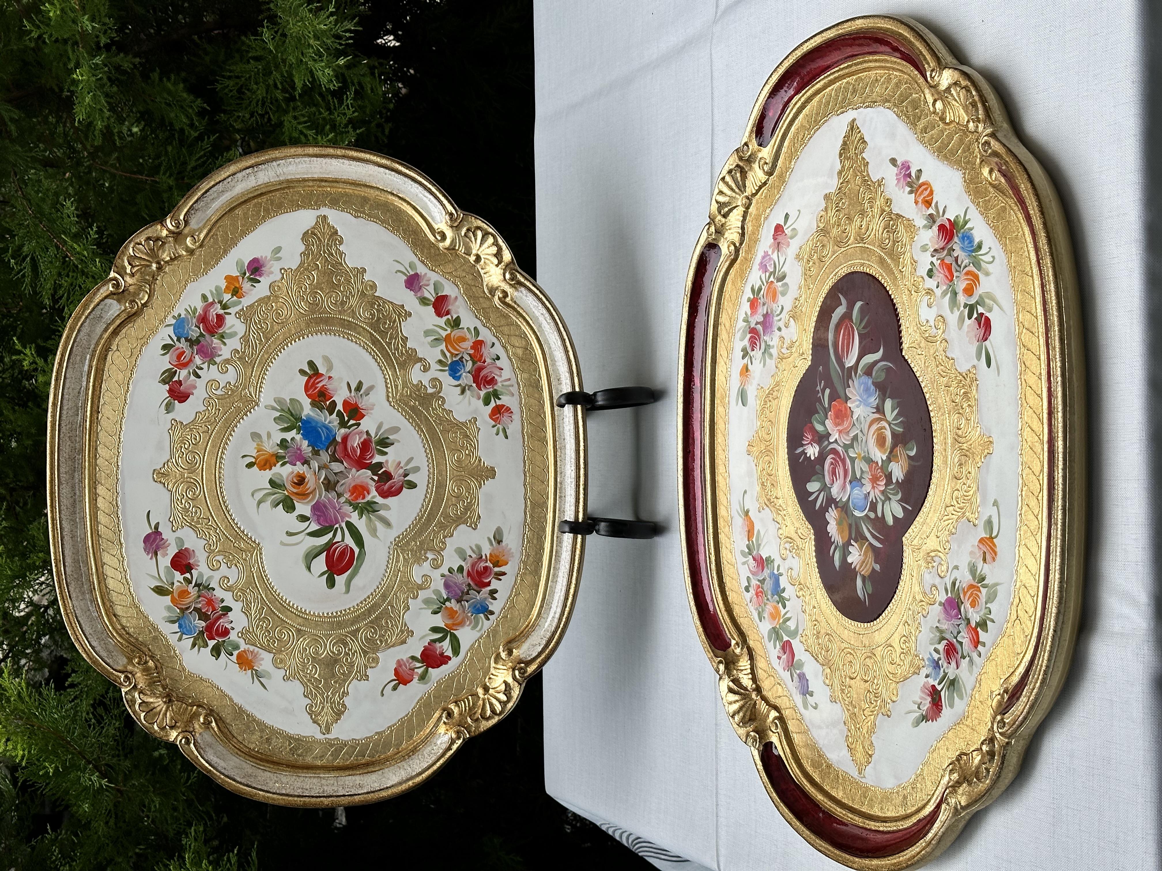 Oval El Boyaması Pıtırcık 51x41 cm İtalyan Gül Ağacı Tepsi