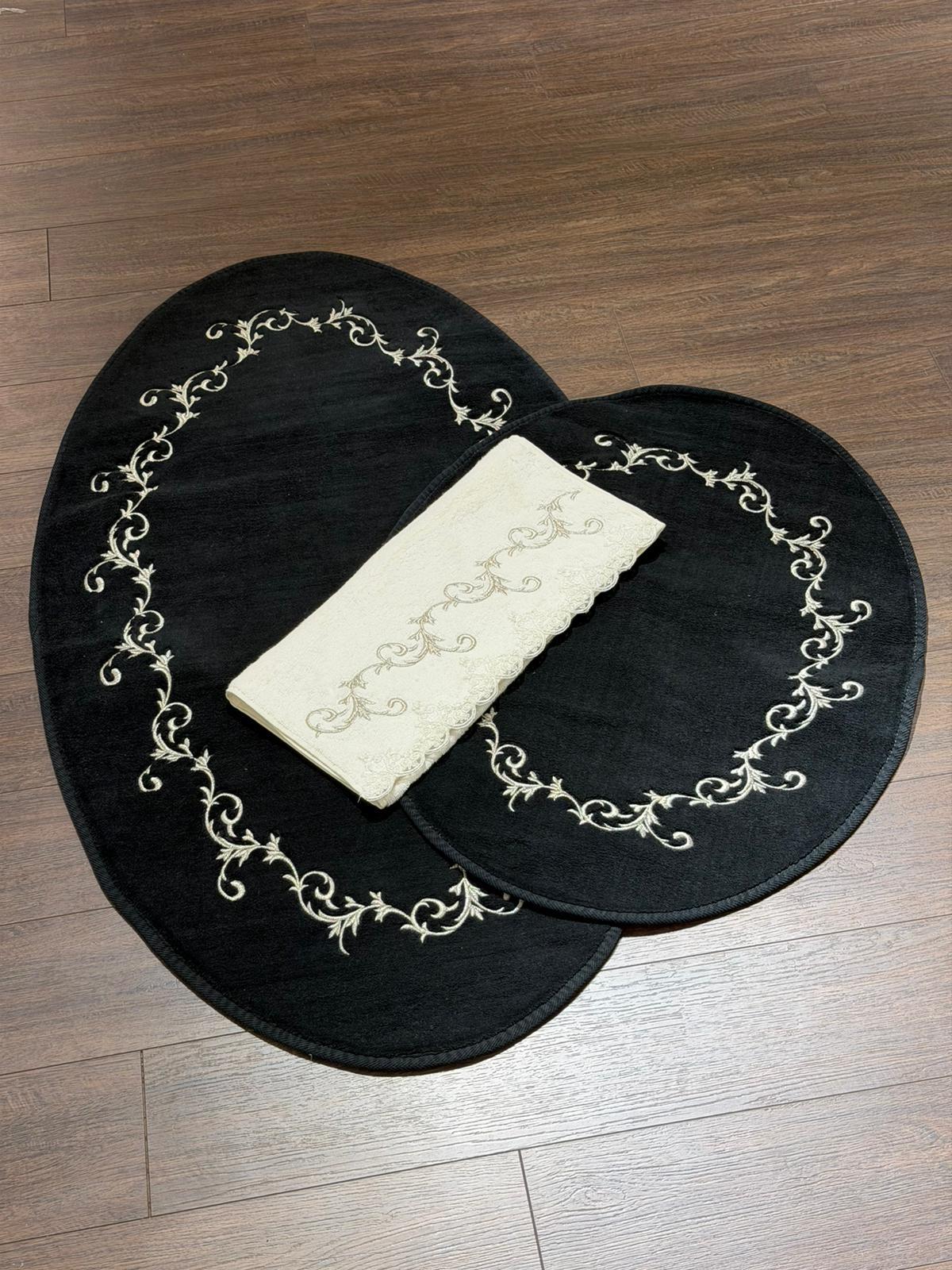 SİYAH BAROK MODEL GÜMÜŞ PASPAS TAKIMI 70X120 CM