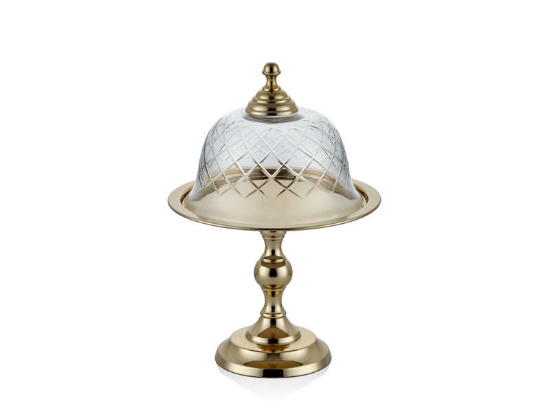 YUVARLAK AYAKLI CAM KAPAKLI GOLD  KEK STANDI 24X34 CM