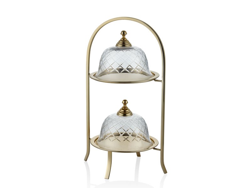 YUVARLAK KAPAKLI 2 KATLI GOLD KEK STANDI 27X22,5X45,5 CM