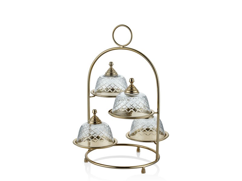 YUVARLAK KAPAKLI 4LU GOLD KEK STANDI 31X28,5X42 CM