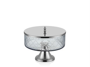 AYAKLI VE KAPAKLI BUYUK NICKEL KAVANOZ 26,5X26,5X22,5 CM