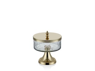 DC AYAKLI VE KAPAKLI KUCUK KAVANOZ GOLD 15,5X15,5X18 CM