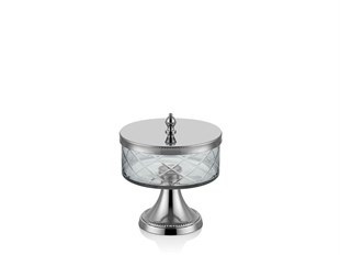 DC AYAKLI VE KAPAKLI KUCUK KAVANOZ NICKEL 15,5X15,5X18 CM