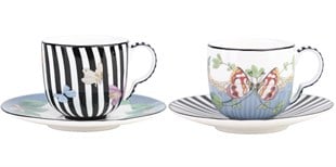 Kaleidoscope 2’li Kelebek ve Çiçek Desenli Espresso Fincanı ve Tabağı Seti