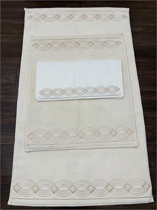 Krem Karamel Circle Nakışlı 70x120 cm Paspas Takımı