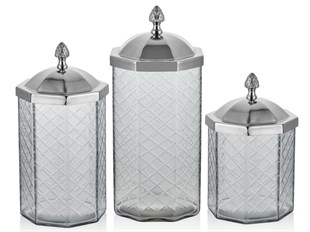 NICKEL OCTANGLE 3LU KAVANOZ SETI 11,5X17 11,5X22 11,5X25 CM