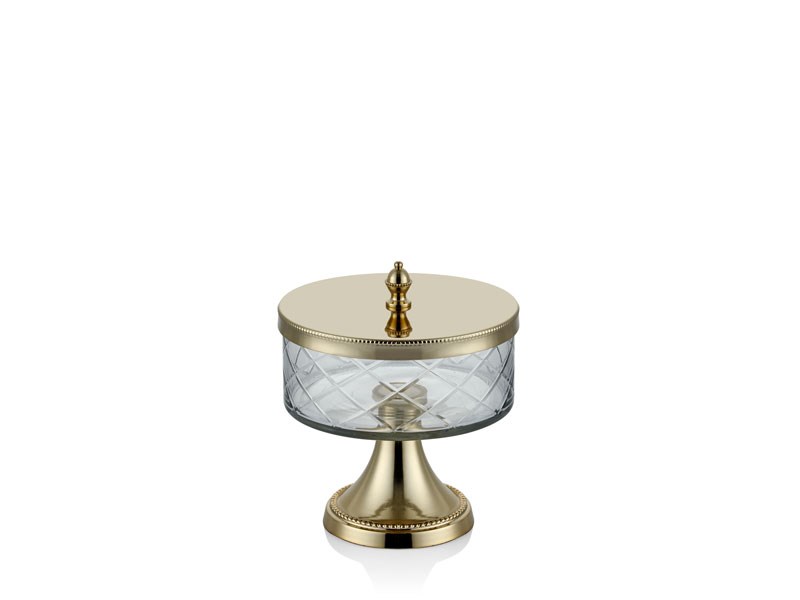 DC AYAKLI VE KAPAKLI KUCUK KAVANOZ GOLD 15,5X15,5X18 CM