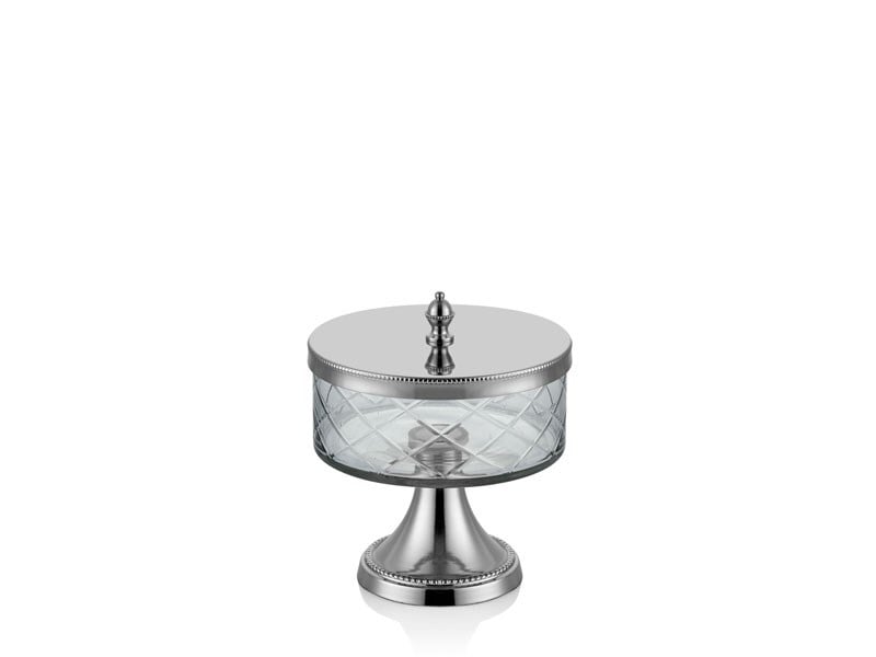 DC AYAKLI VE KAPAKLI KUCUK KAVANOZ NICKEL 15,5X15,5X18 CM