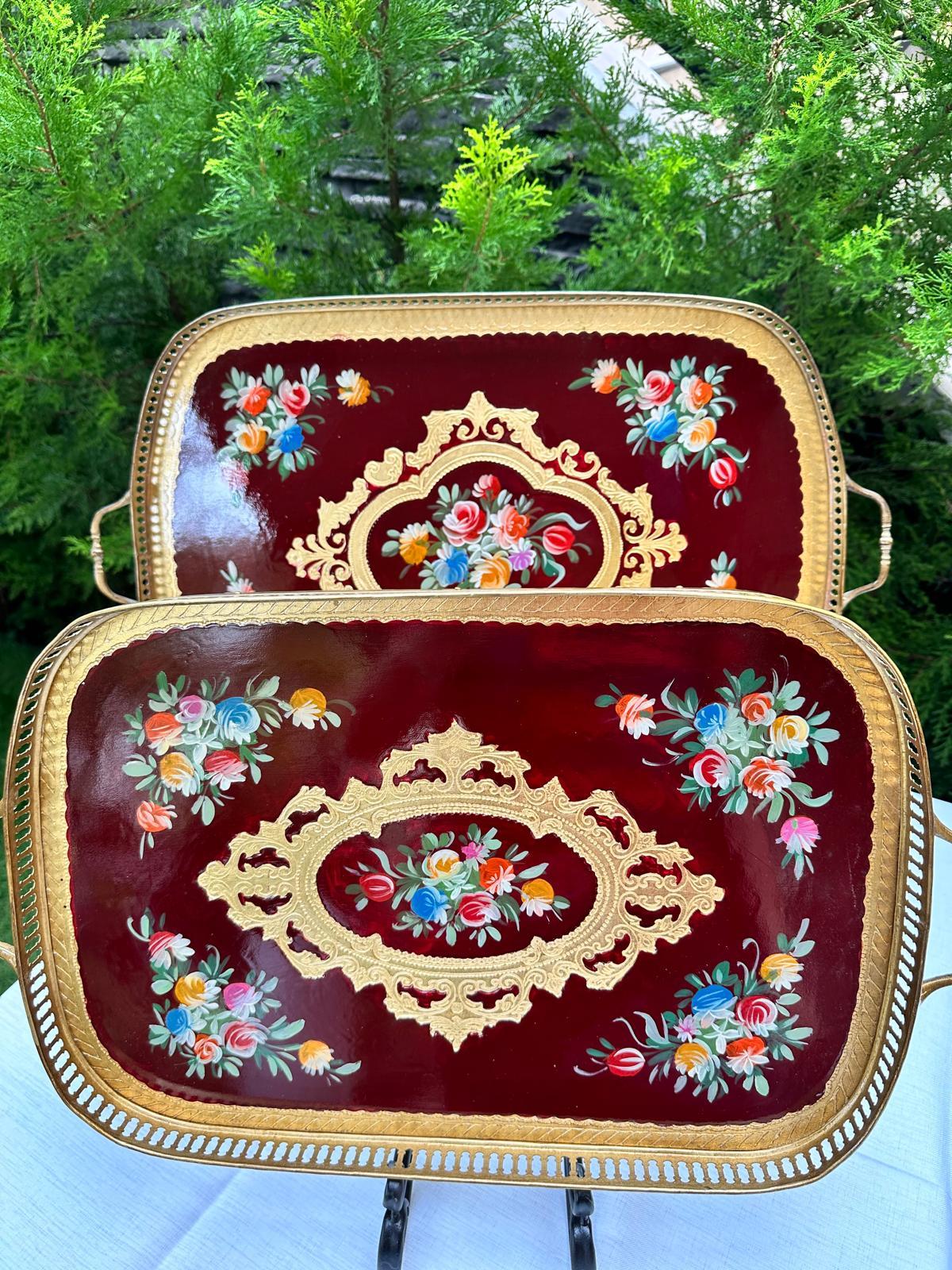 Dikdörtgen Bordo El Boyaması İtalyan Gül Ağacı Tepsi