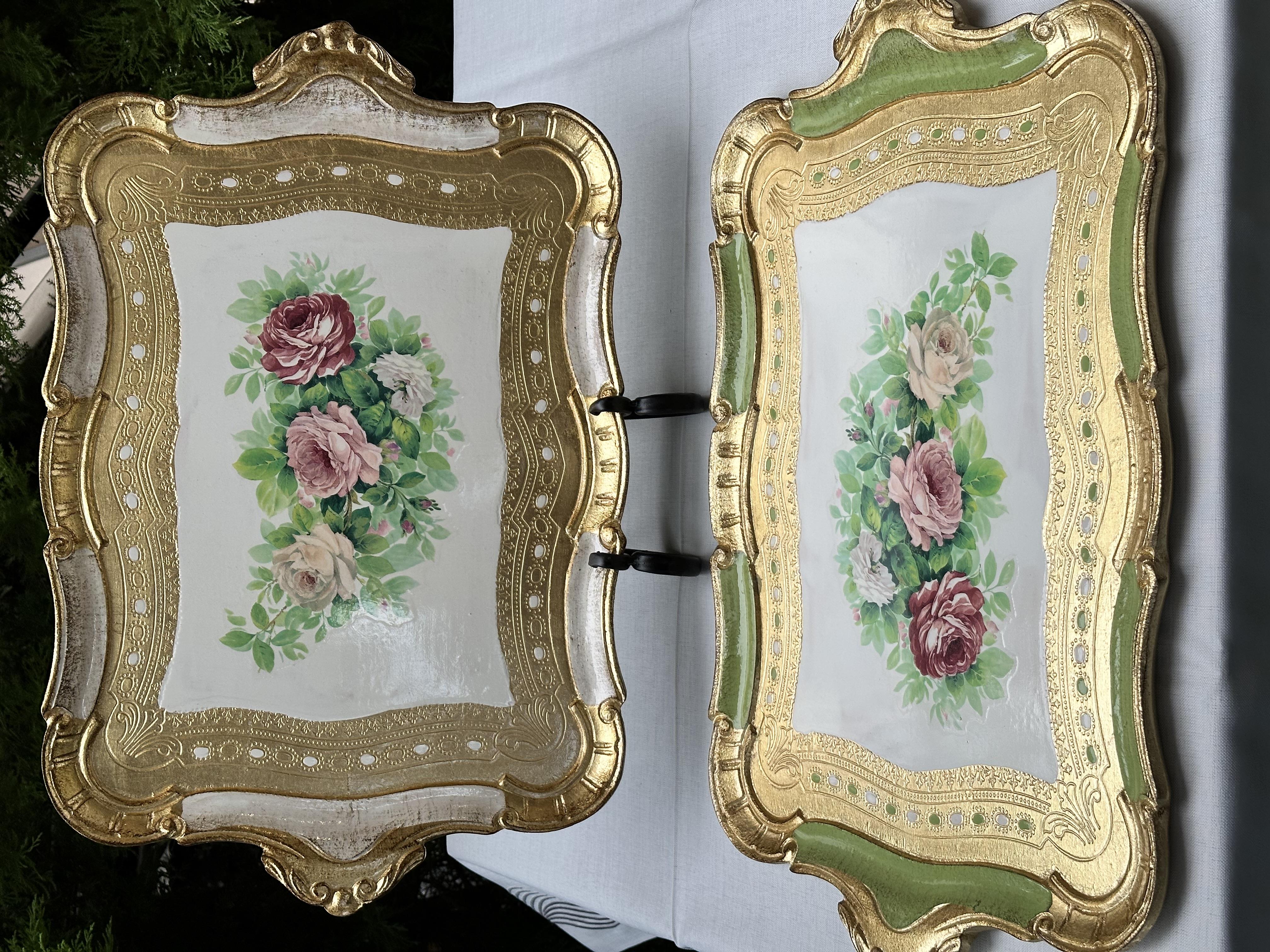 Dikdörtgen El Boyaması 54x36 cm İtalyan Gül Ağacı Tepsi