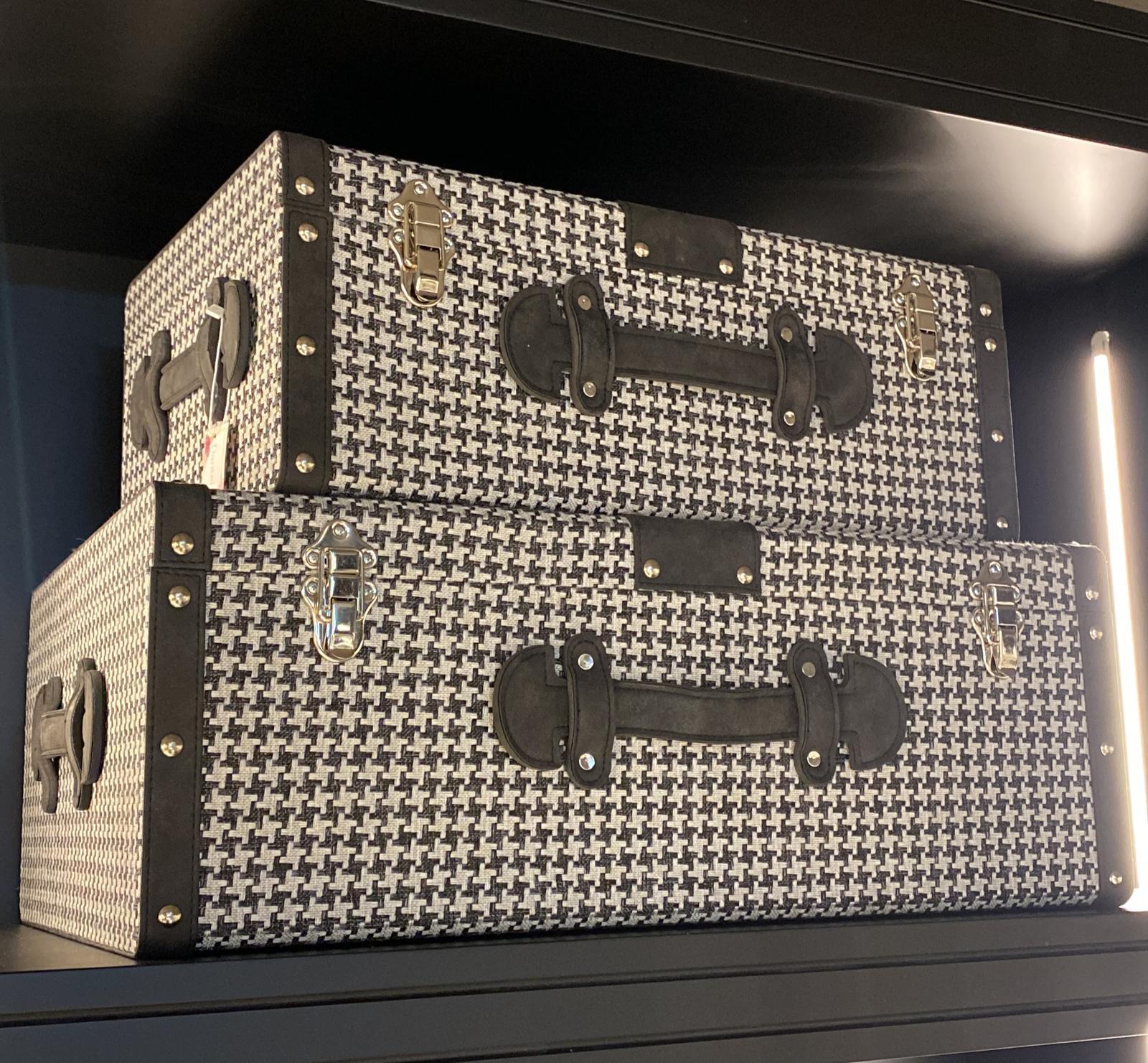 Gri Pitikareli İkili Çeyizlik Sandık Kutu