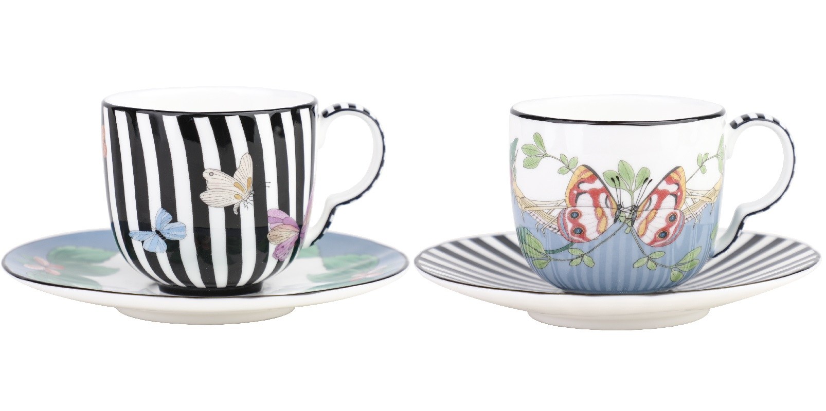 Kaleidoscope 2’li Kelebek ve Çiçek Desenli Espresso Fincanı ve Tabağı Seti