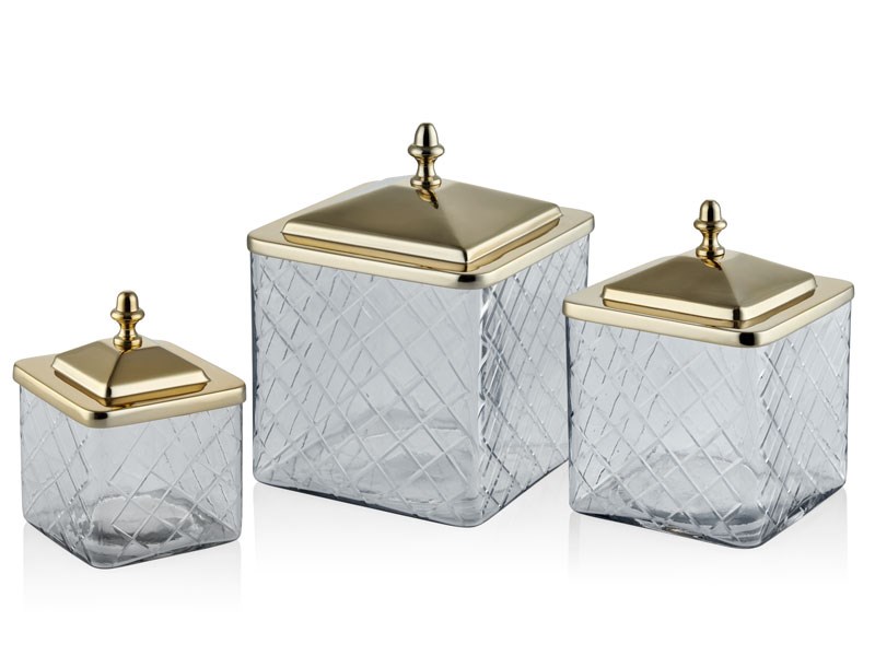 KARE 3LU  GOLD KAVANOZ SETI 15,5X15,5X21 CM