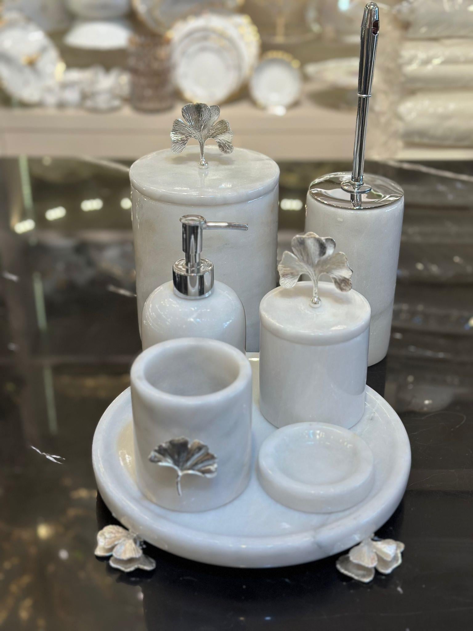 Krem Gri Mercan 7 Parça Mermer Banyo Takımı