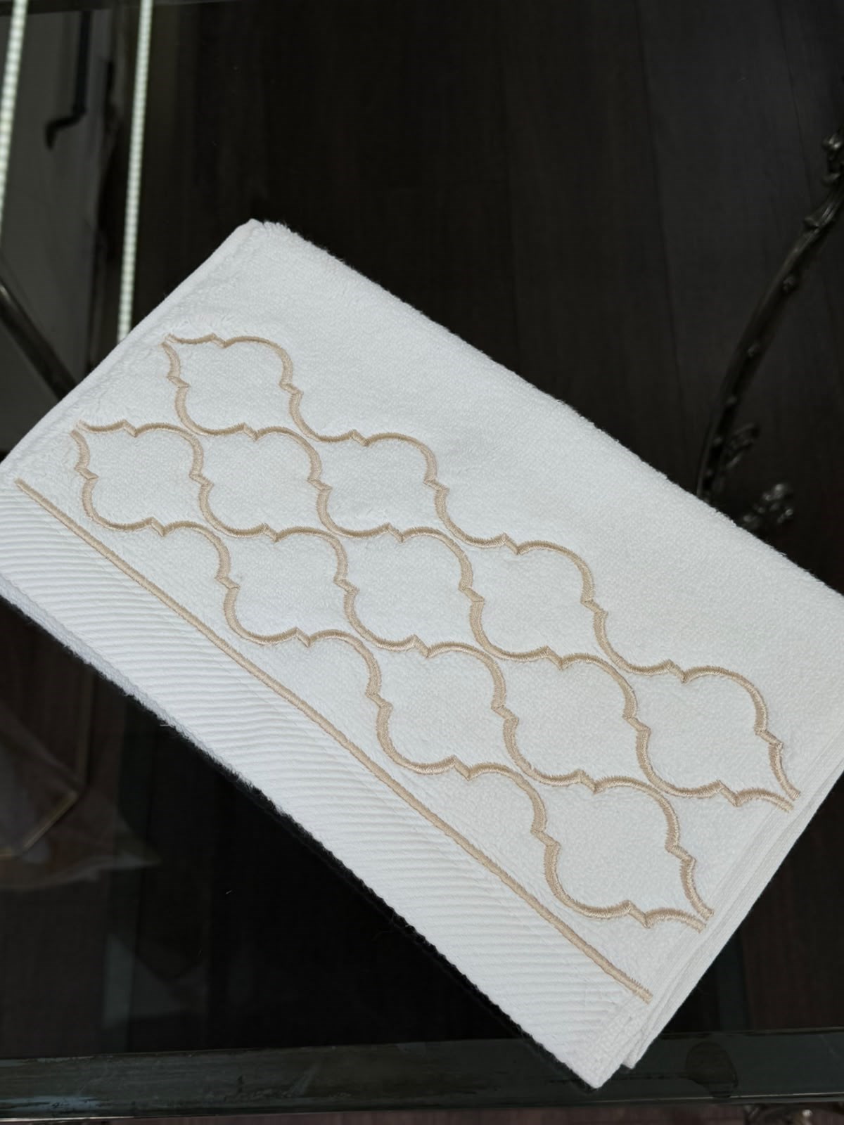 Krem Karamel Fas Kapısı Nakış 30x50 cm El Havlu
