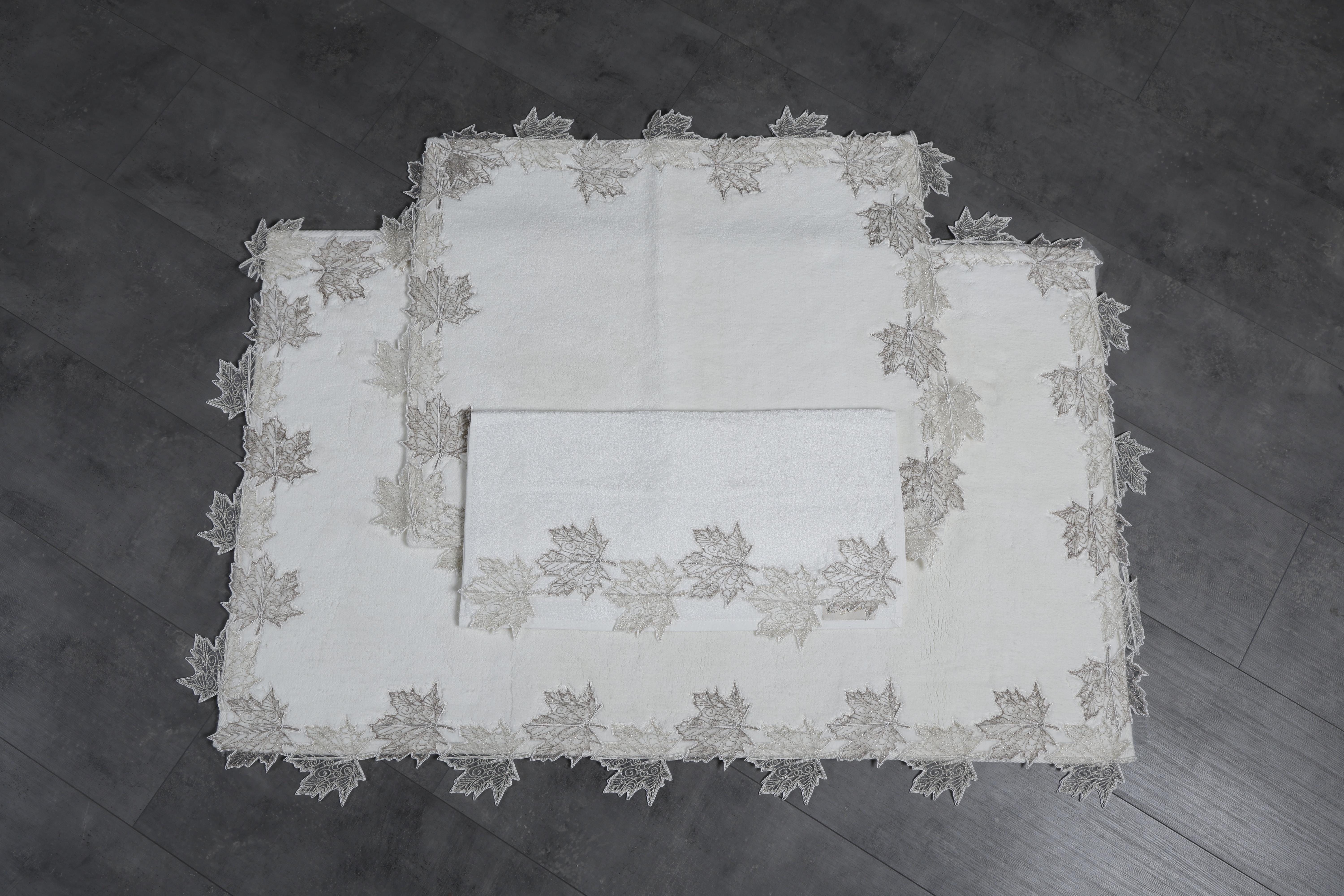 Krem Yaprak Dantelli Paspas Seti