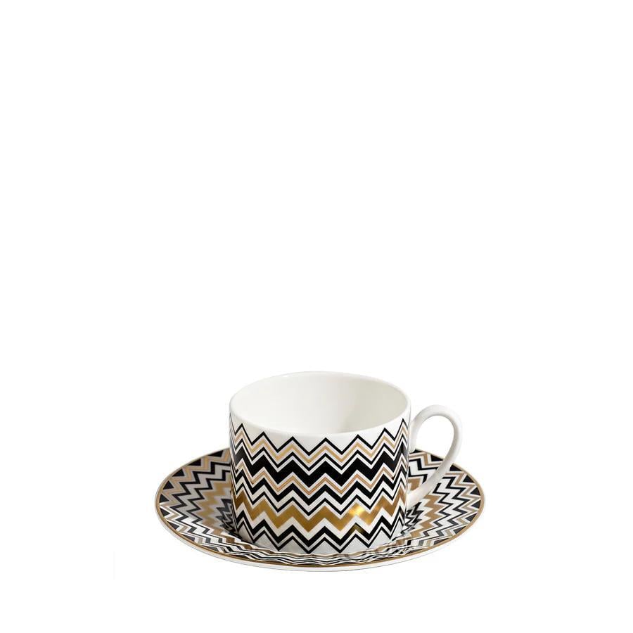 MISSONI ZIG ZAG GOLD - SIYAH-GOLD, 2 KISILIK KAHVE/CAY FINCAN VE TABAGI SETI, 0,20 L, 4 PARCA