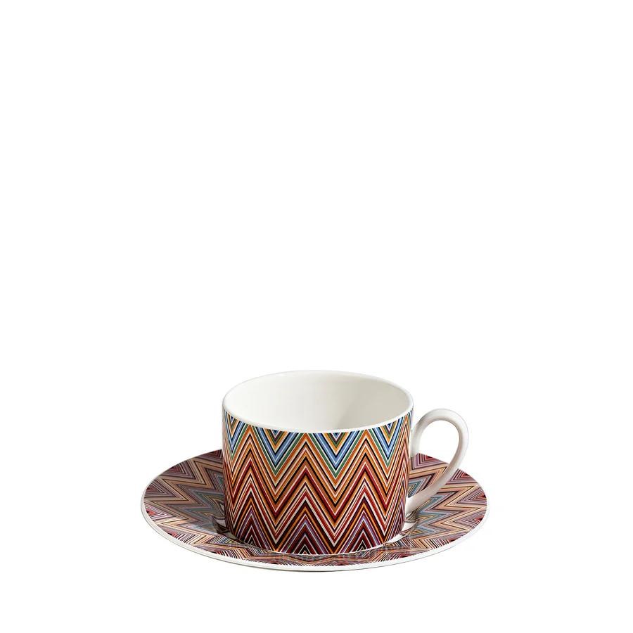 MISSONI ZIG ZAG JARRIS 156 - TURUNCU-BORDO, 2 KISILIK KAHVE/CAY FINCAN VE TABAGI SETI, 0,20 L, 4 PAR