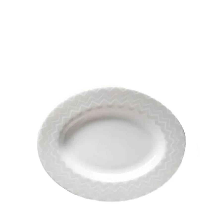 MISSONI ZIG ZAG WHITE - BEYAZ-GRI, OVAL SERVIS TABAGI 23 CM