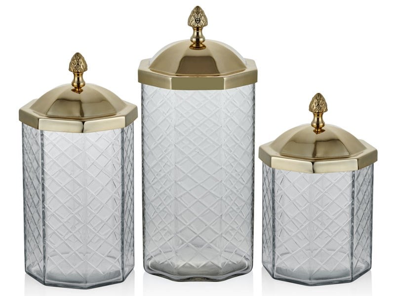 OCTANGLE GOLD 3LU KAVANOZ SETI 11,5X17 11,5X22 11,5X25 CM