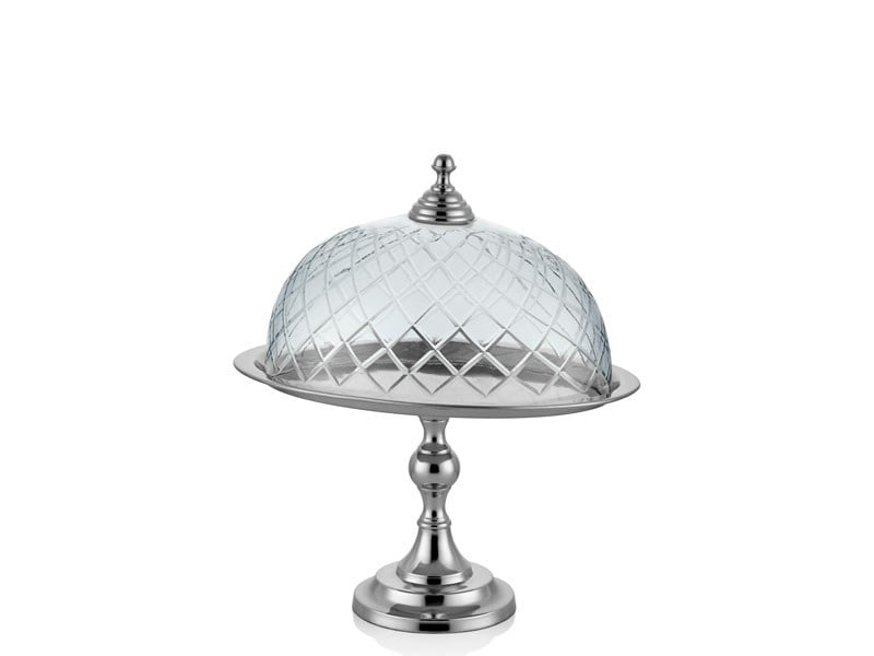 OVAL AYAKLI CAM KAPAKLI NICKEL KEK STANDI 30,5X24,5X38 CM