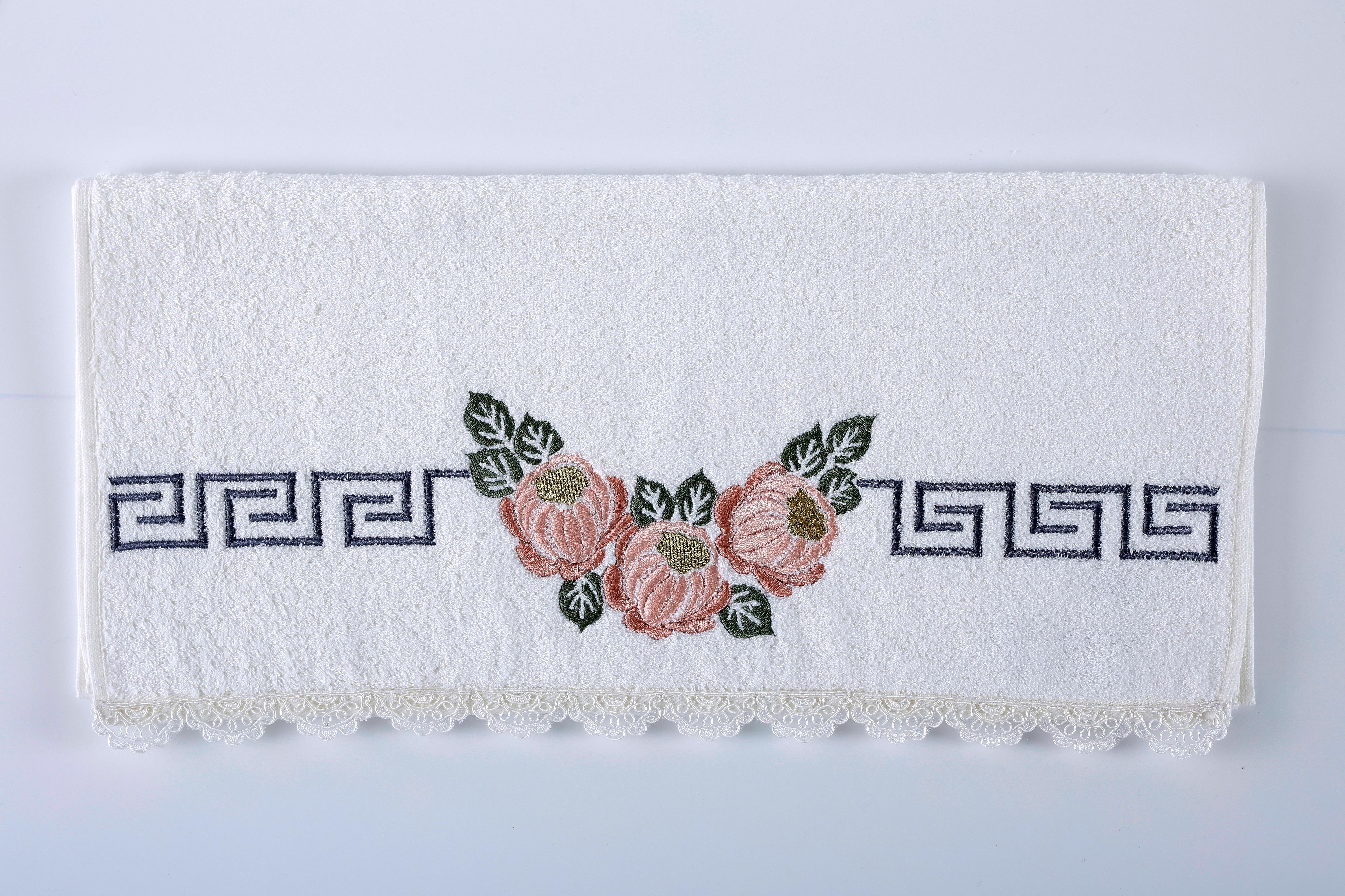 Pudra Rose Nakışlı Yüz Havlusu