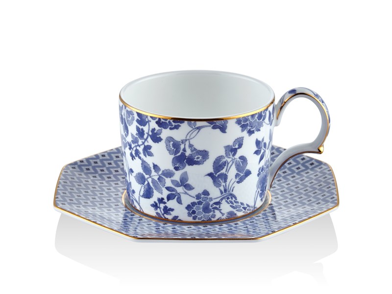 Regency Damask - Çay Fincanı ve Tabağı Mavi