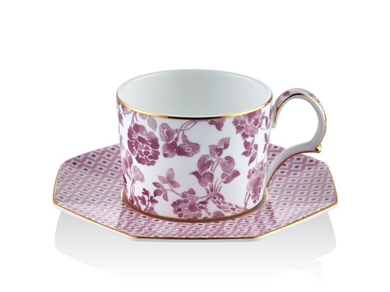 Regency Damask - Çay Fincanı ve Tabağı Pembe