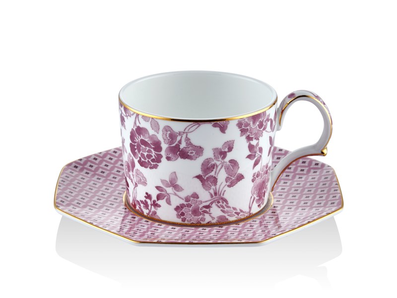 Regency Damask - Çay Fincanı ve Tabağı Pembe