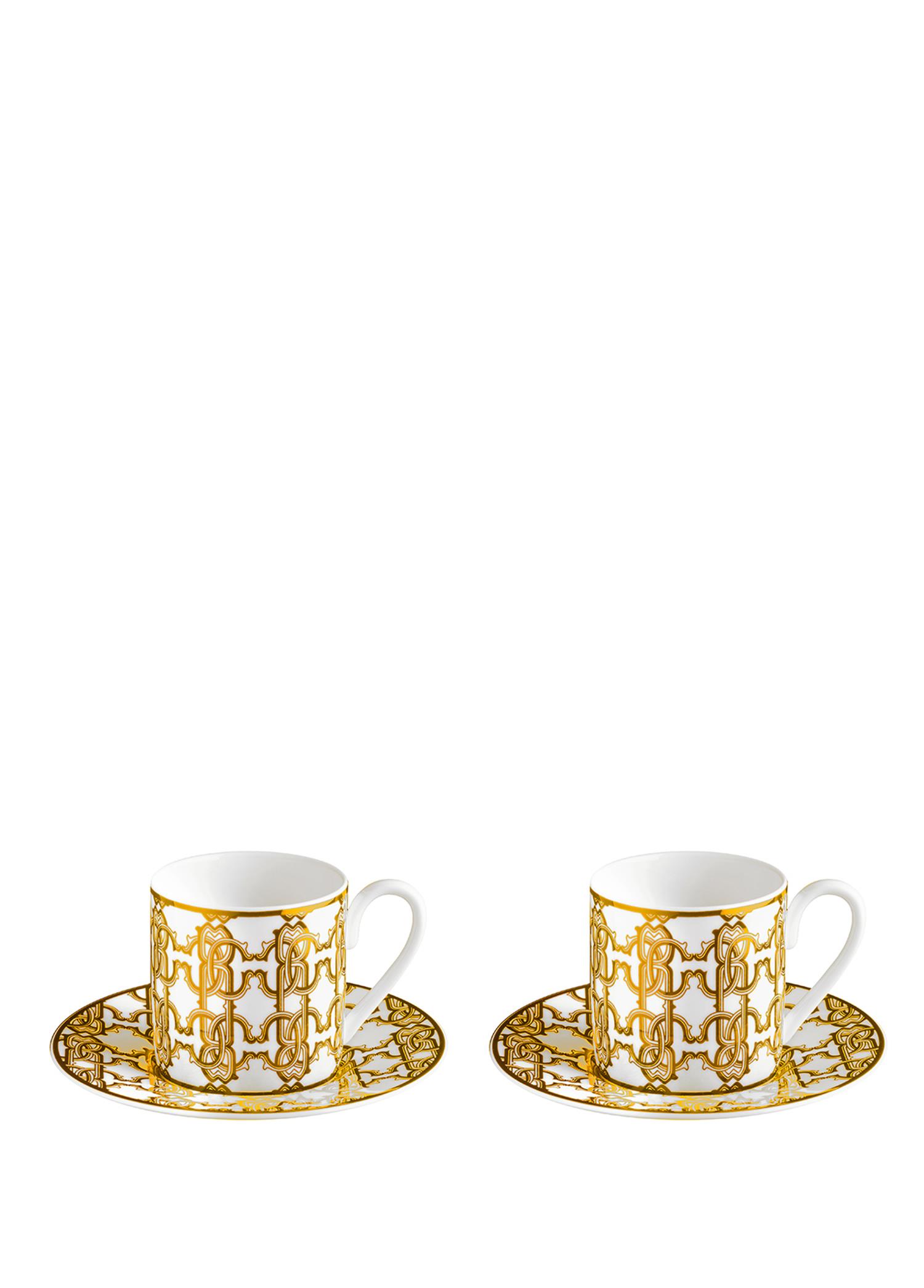 ROBERTO CAVALLI MONOGRAM GOLD - 2 KISILIK TURK KAHVESI FINCAN VE TABAGI, 0,12 L, 4 PARCA