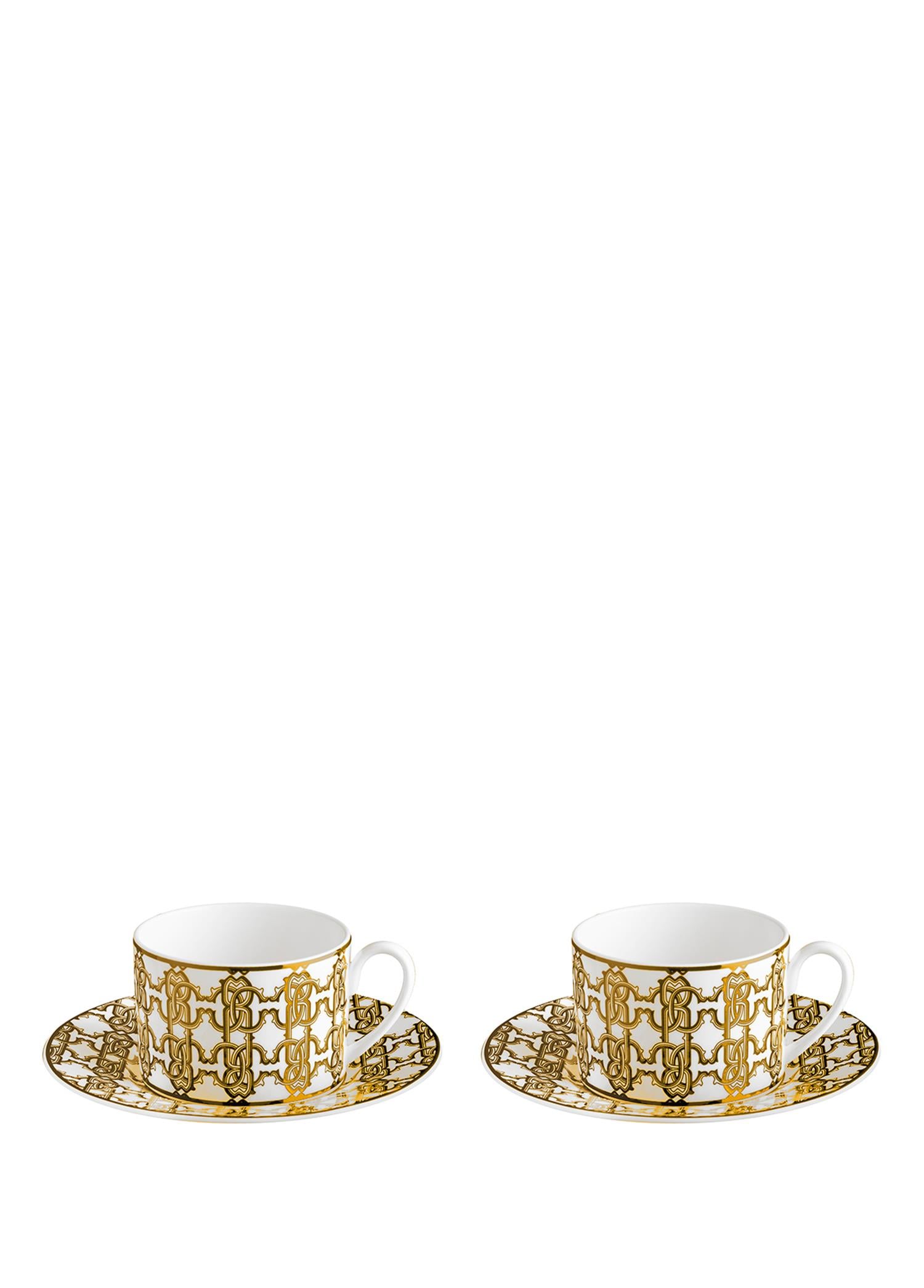 ROBERTO CAVALLI MONOGRAM GOLD - 2 KISILIK KAHVE/CAY FINCAN VE TABAGI, 0,22 L, 4 PARCA
