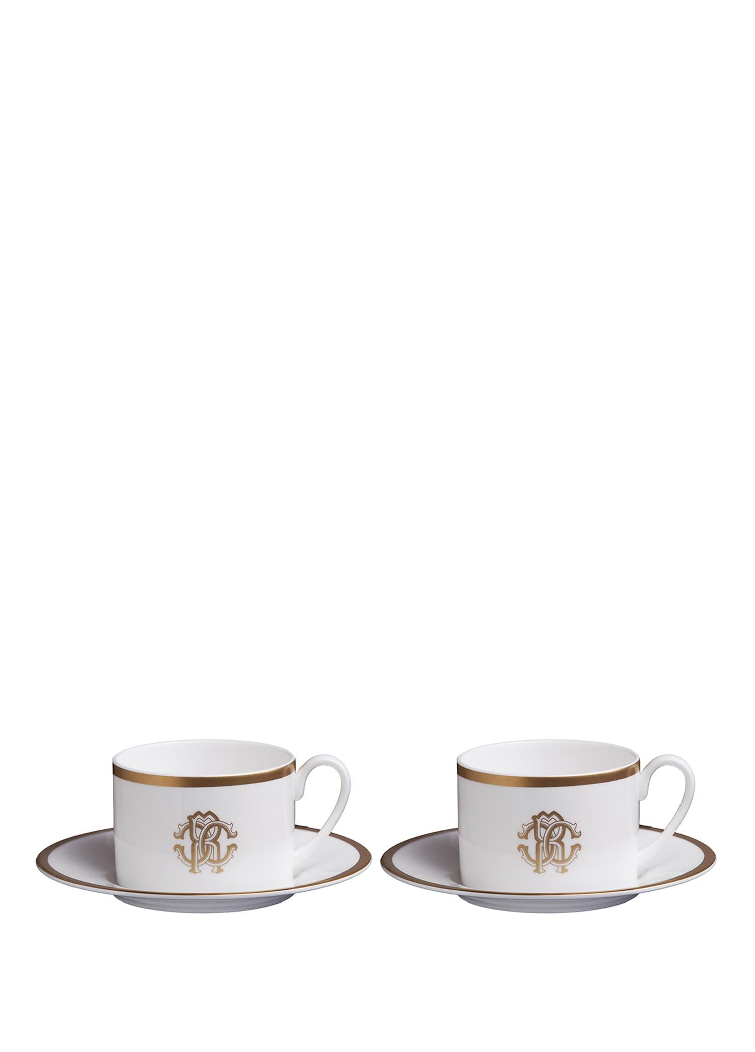ROBERTO CAVALLI SILK GOLD - 2 KISILIK KAHVE/CAY FINCAN VE TABAGI, 0,22 L, 4 PARCA