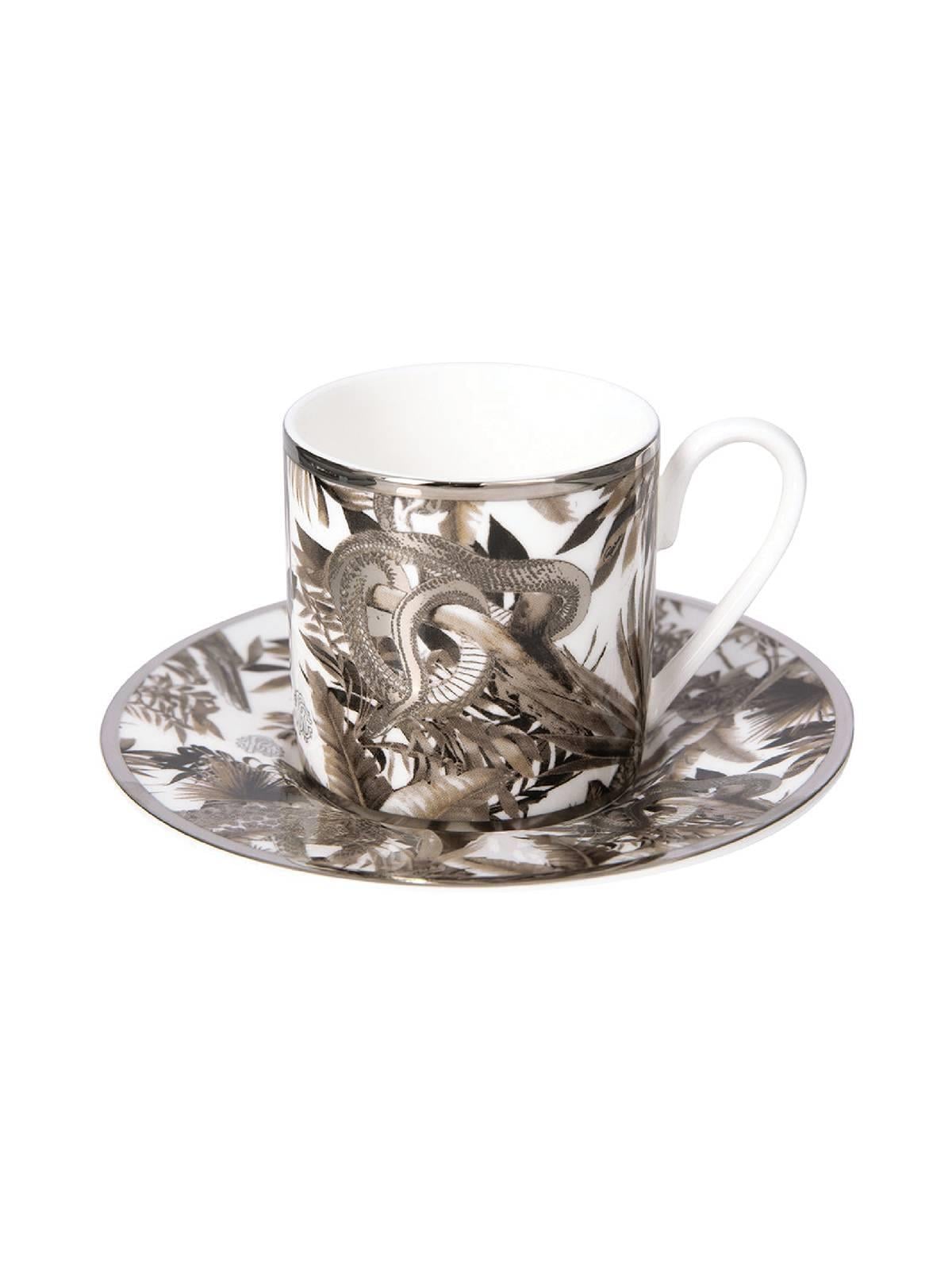 ROBERTO CAVALLİ – TROPİCAL JUNGLE WHİTE – COFFEE CUP & SAUCER – CYLINDRIC SHAPE (6PCS)
