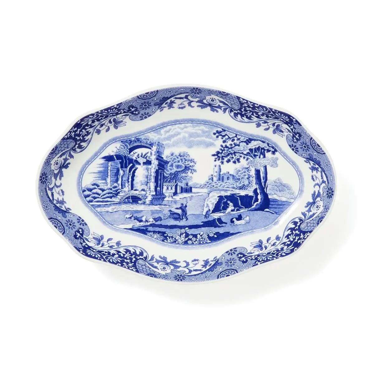 SPODE FLUTED OVAL DISH 21 CM BLUE ITALIAN