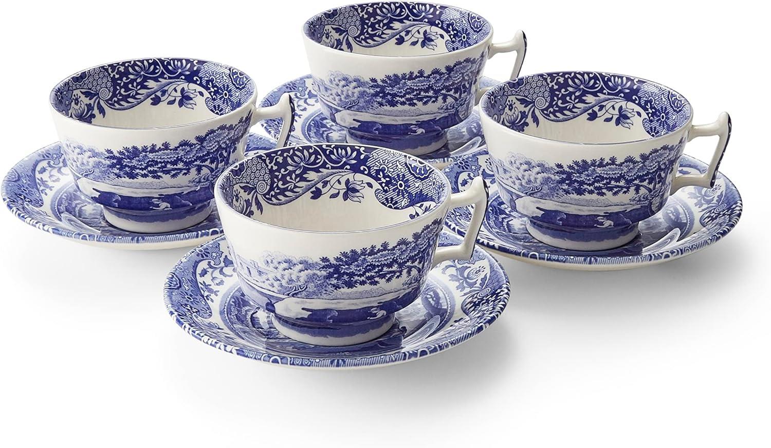 SPODE TAZZA THE CON PIATTINO SET 4 BLUE ITALIAN