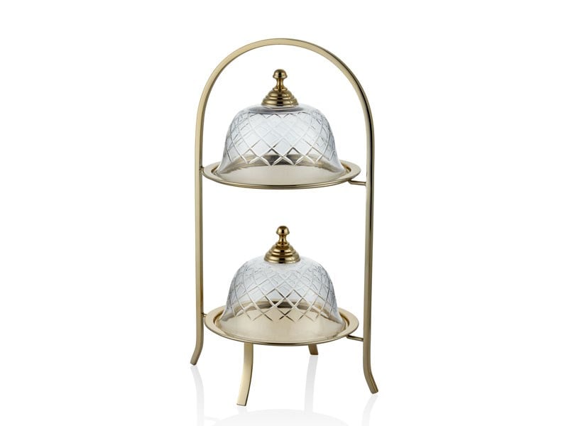 YUVARLAK KAPAKLI 2 KATLI GOLD KEK STANDI 27X22,5X45,5 CM